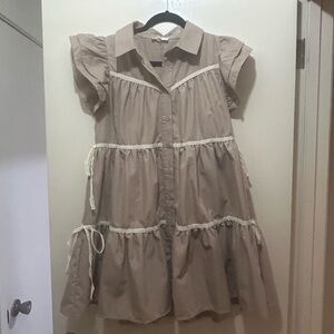 Entro Tan Mini Dress with Lace Trim